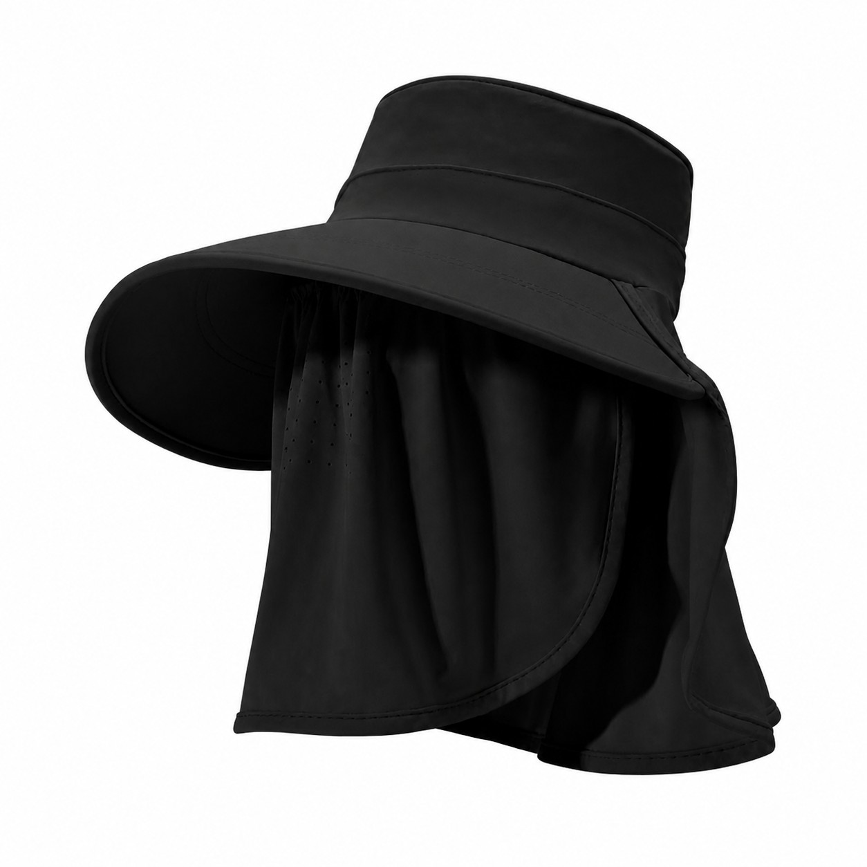 Polyester Face Drape Sun Hat — Black