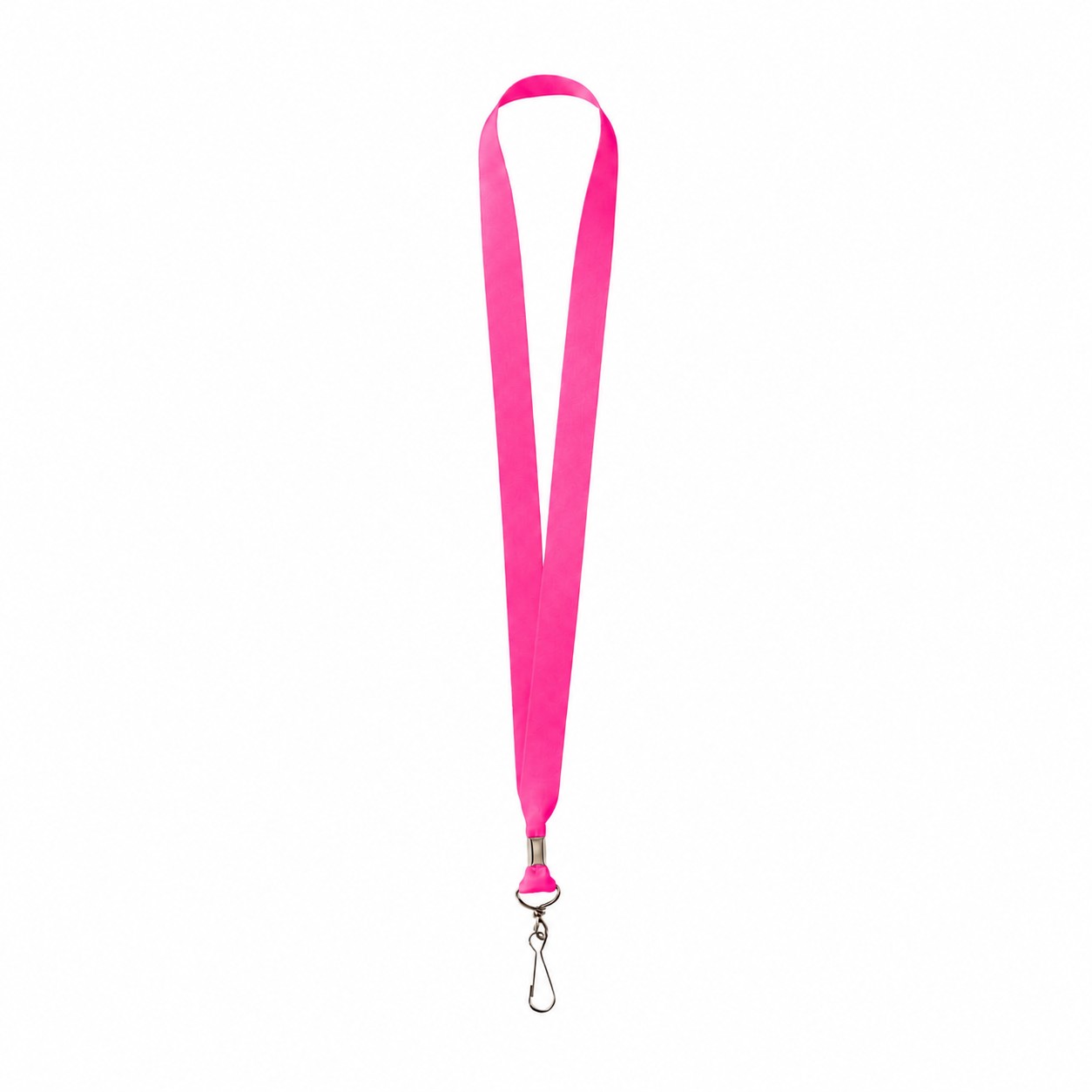 Metal Crimp Polyester Satin Lanyard — Pink