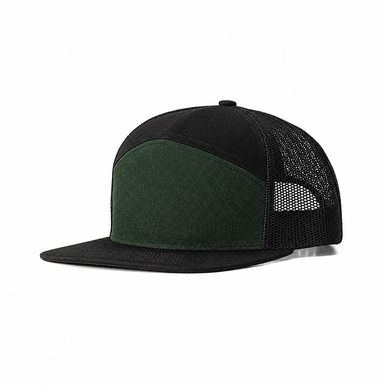 Cotton Seven Panel Trucker Cap — Dark Green/Black