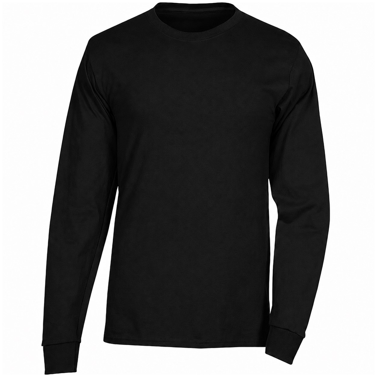 Cotton Long Sleeve Crewneck T-Shirt — Black