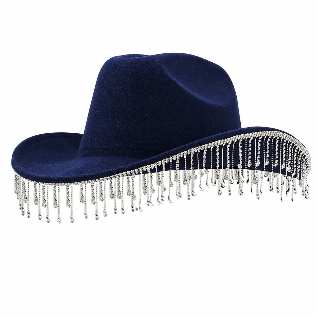 Polyester Rhinestone Cowboy Hat — Navy Blue