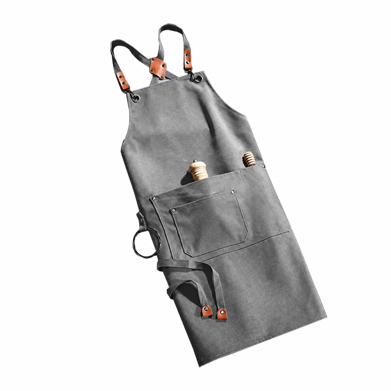 Cotton Denim Barbecue Apron With Pockets — Gray