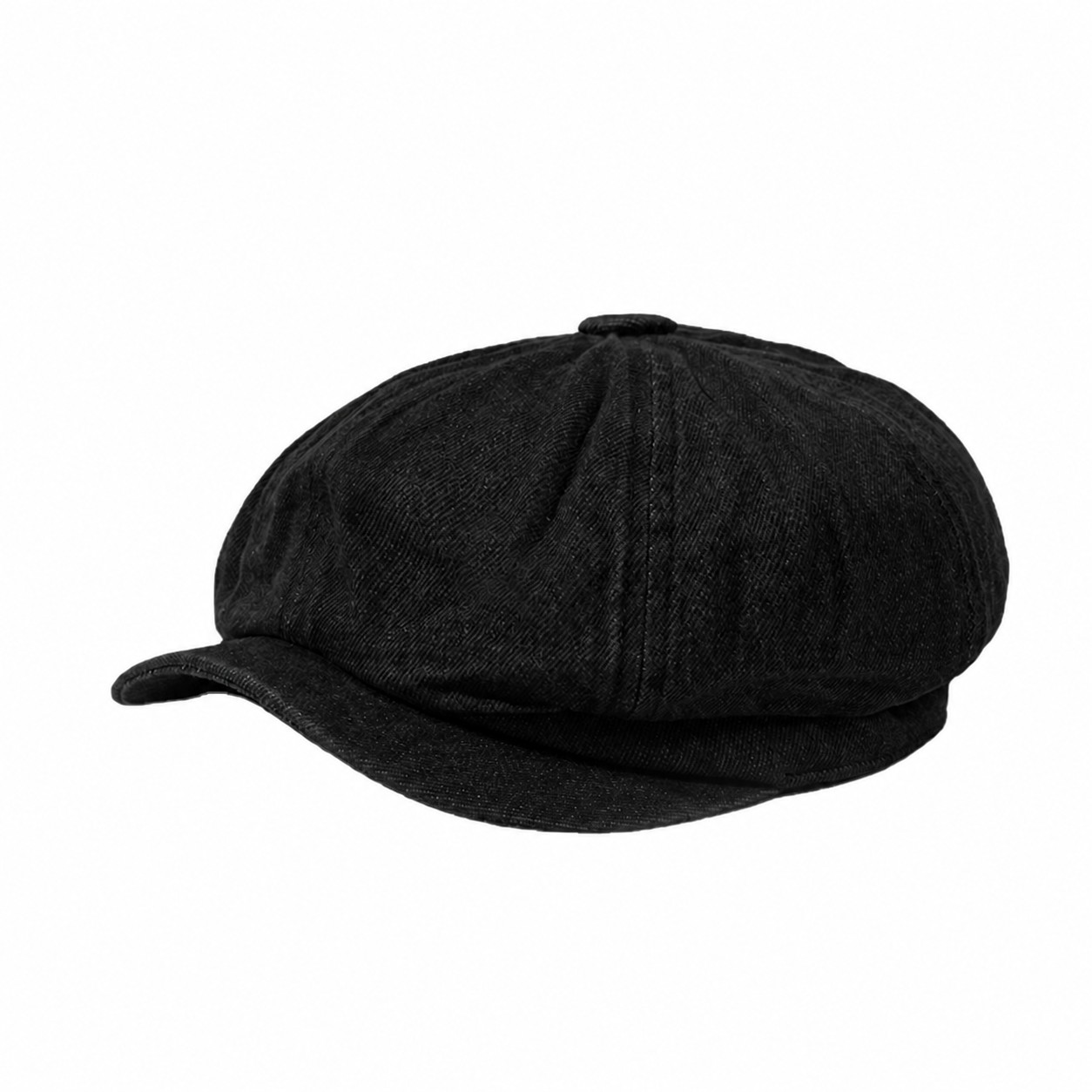 Denim Look Octagonal Beret Cap — Black