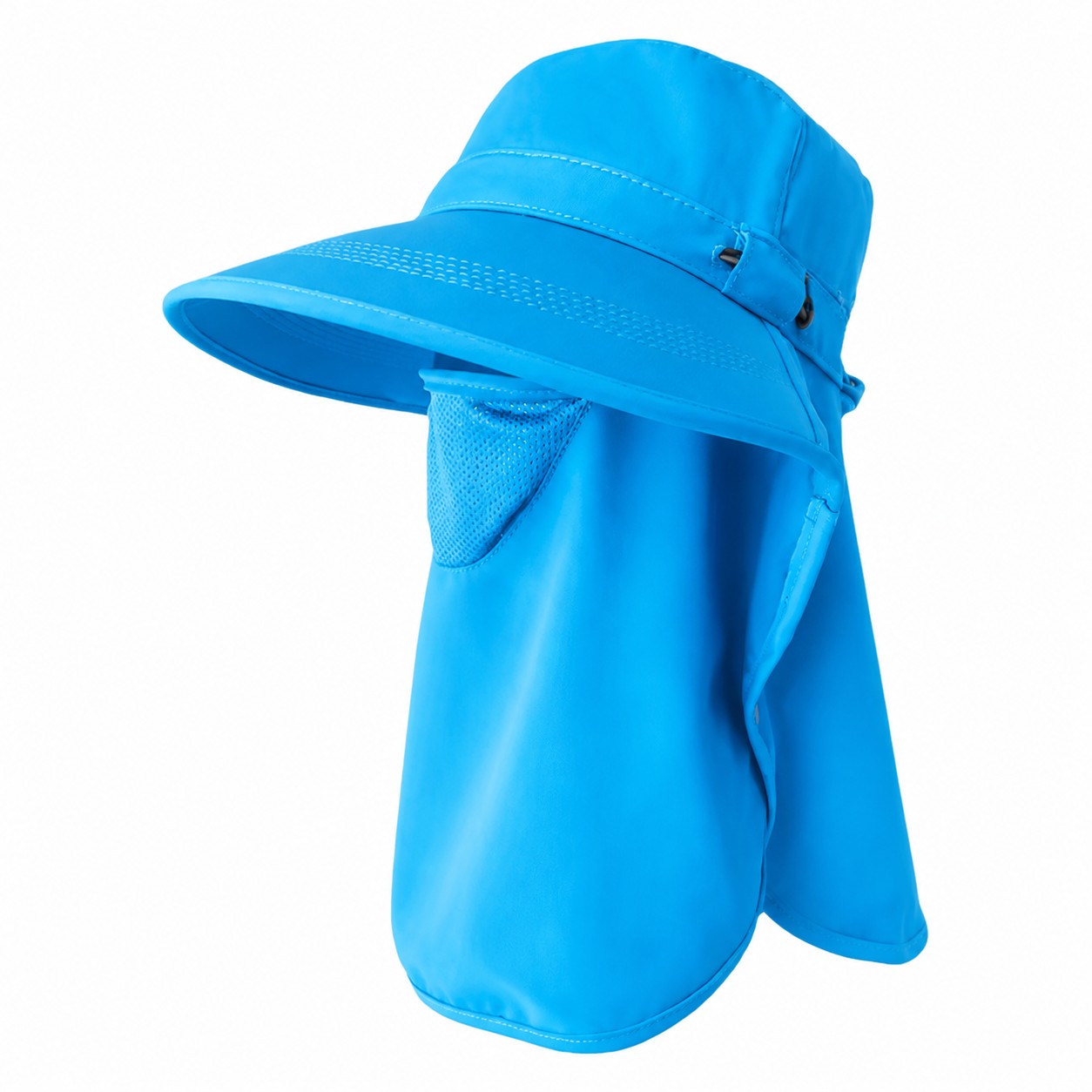 Polyester Sun Hat With Face Shield — Cyan Blue