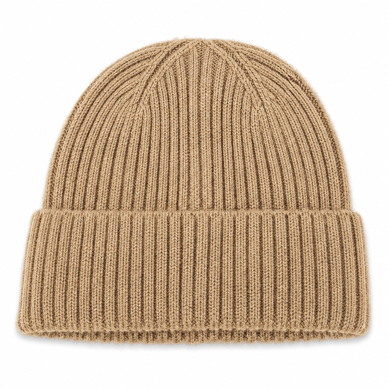 Cashmere Rib Knit Beanie — Khaki Beige
