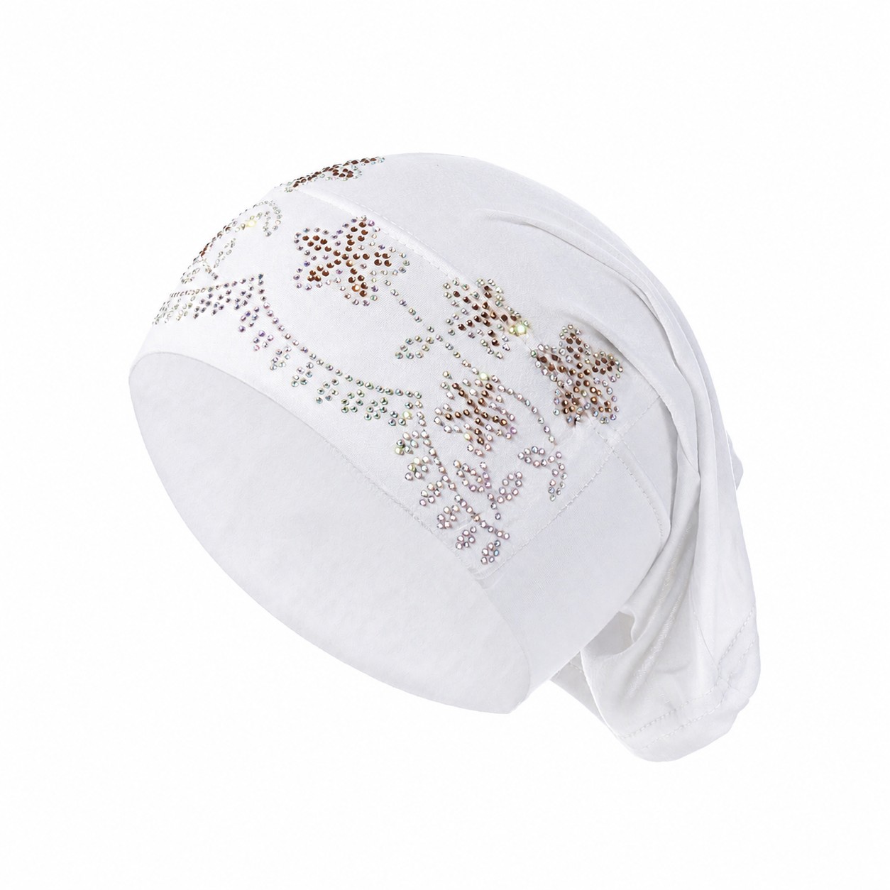 Rhinestone Elastic Turban Head Wrap — White