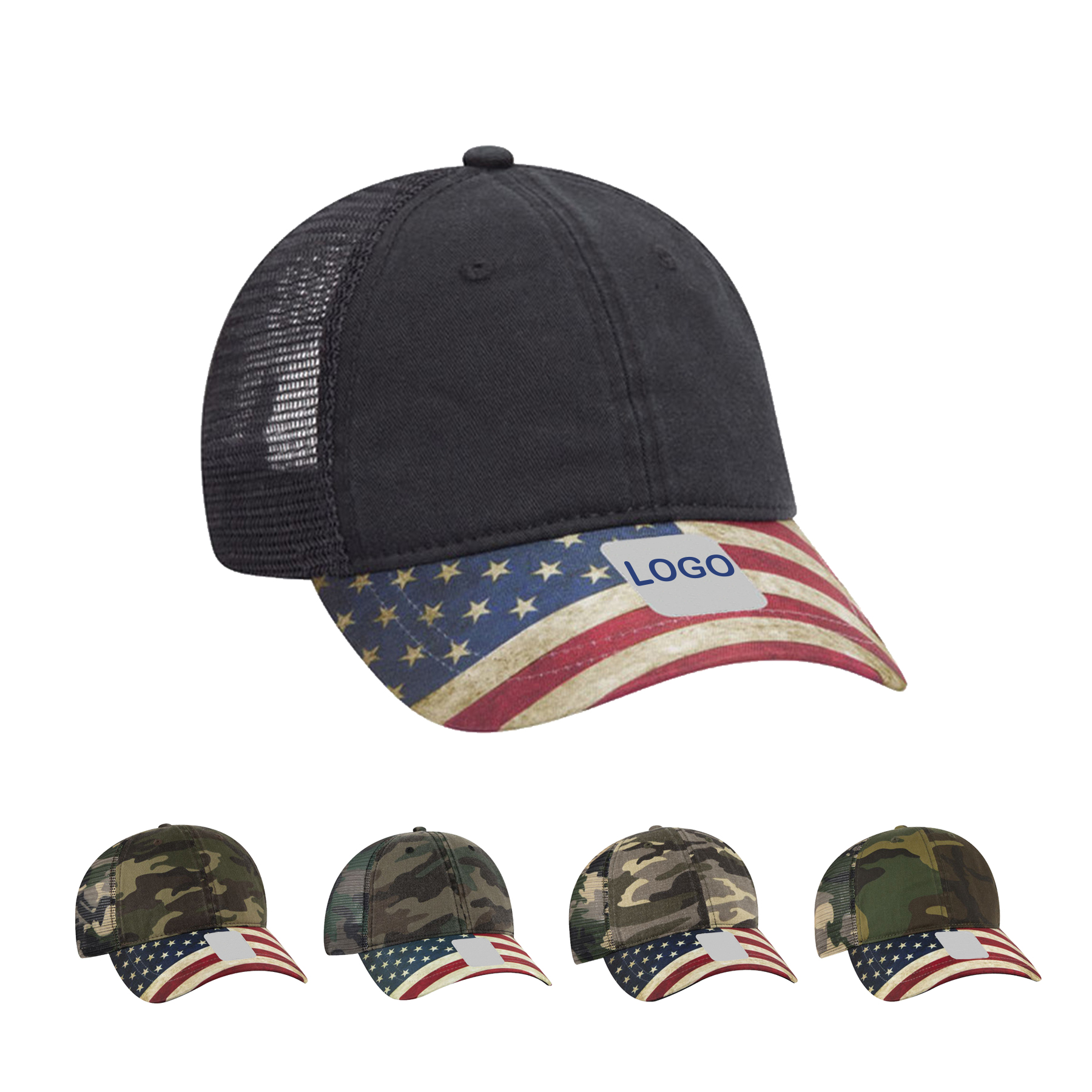 Cotton Twill Flag Brim Trucker Cap