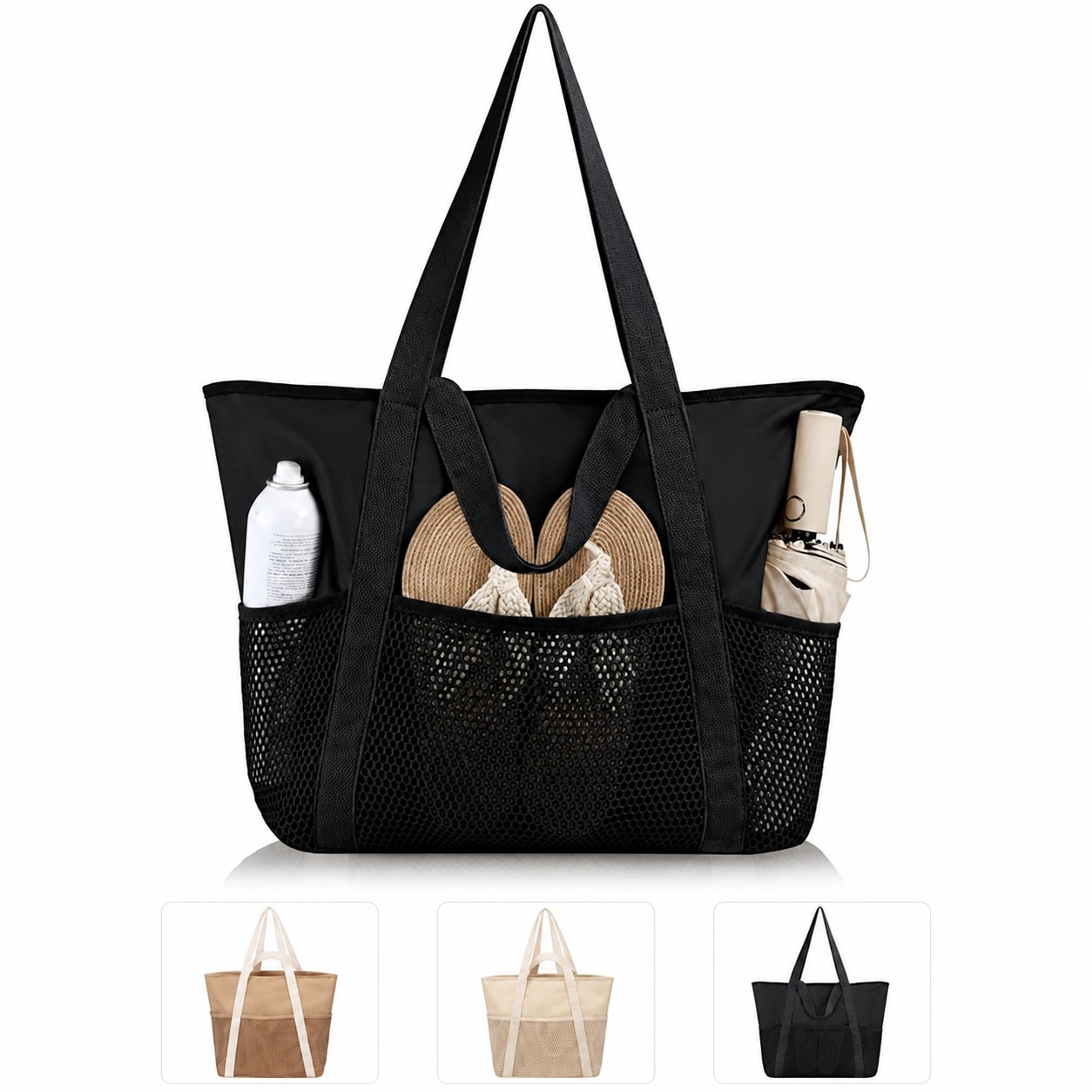 Polyester Beach Tote With Zipper Closure