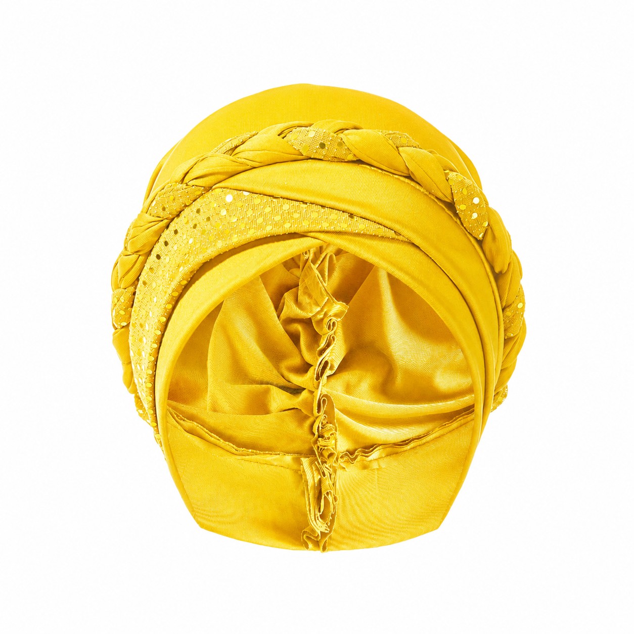 Cross Braid Polyester Turban Hat — Yellow