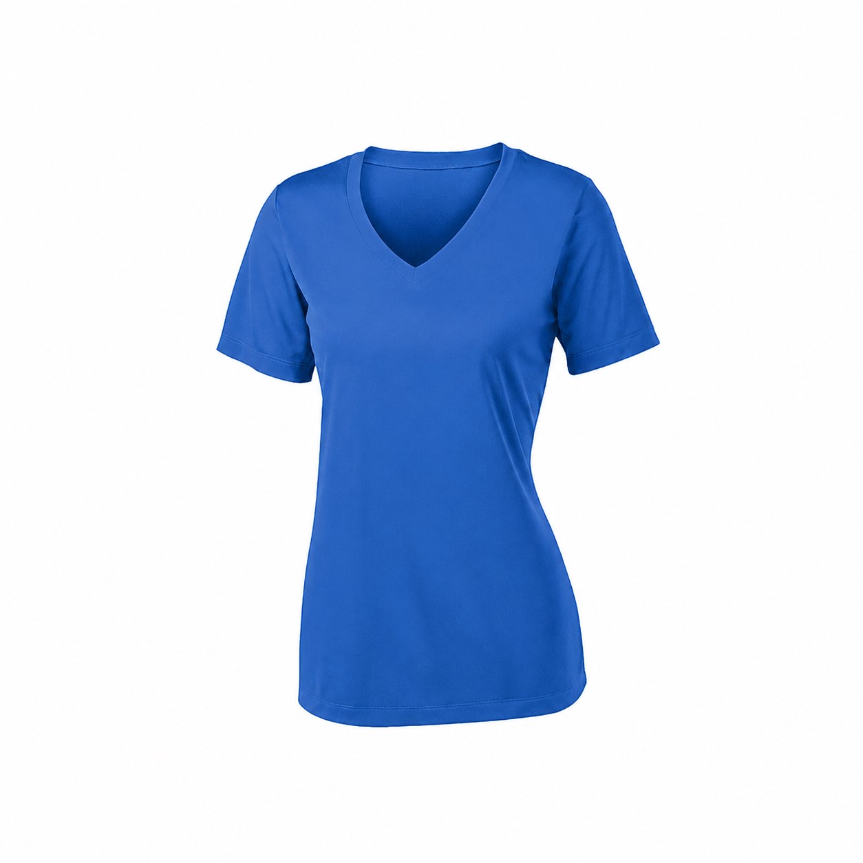 Ladies Polyester V Neck Athletic Tee — Blue