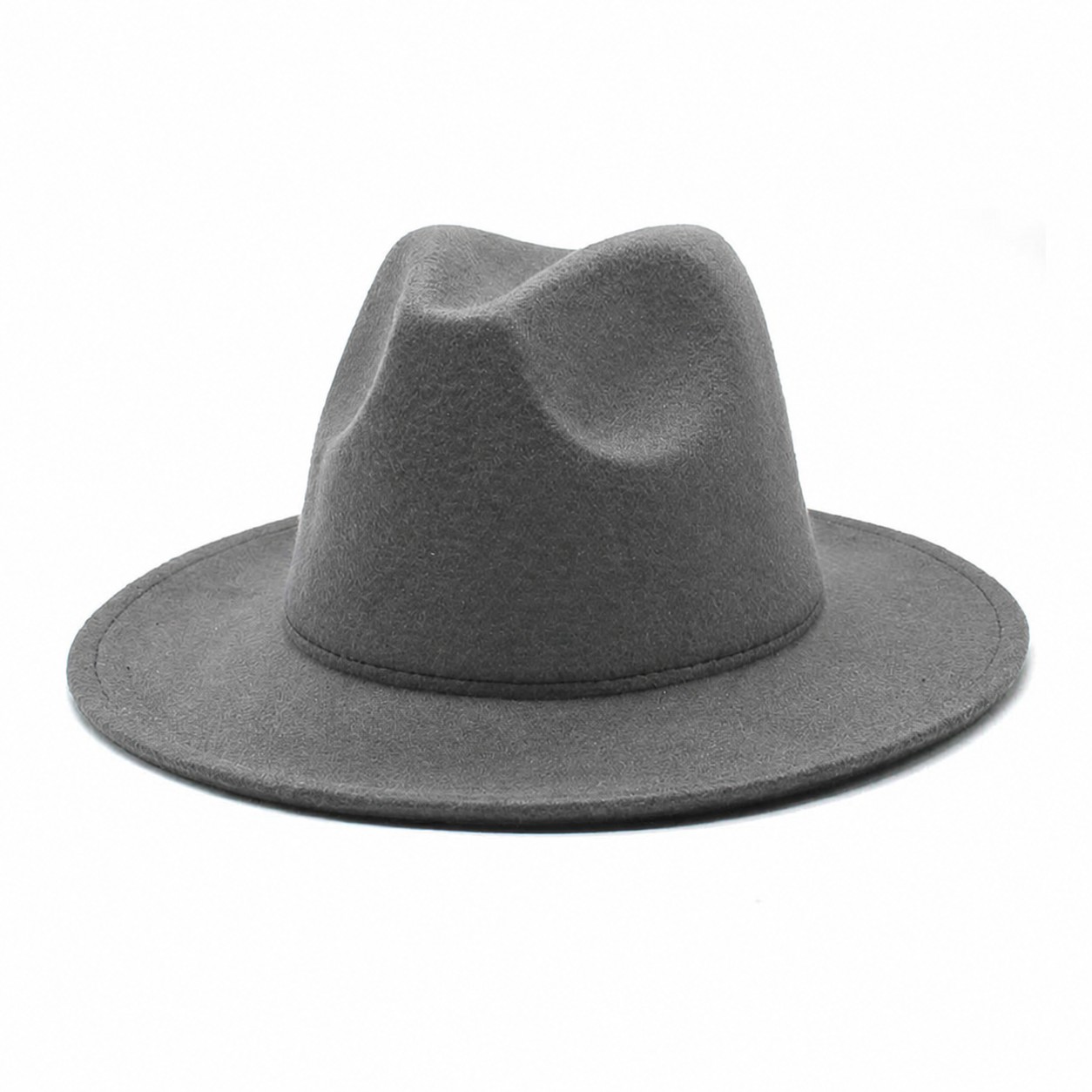 Polyester Wide Brim Fedora Hat — Gray