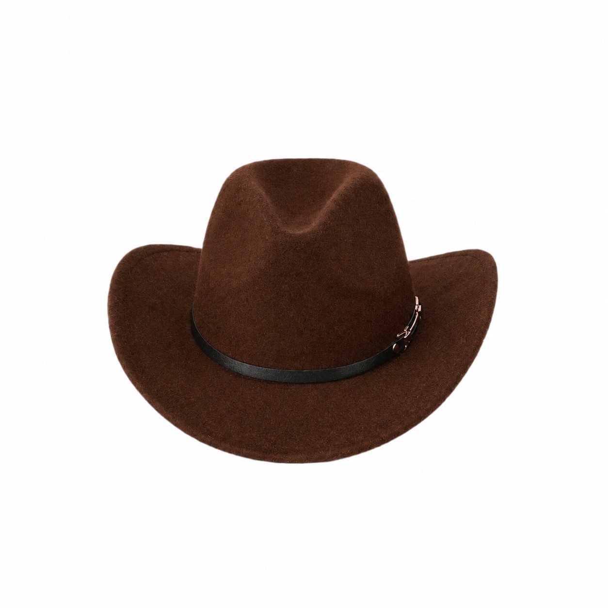 Buckle Trim Polyester Cowboy Hat — Coffee Brown