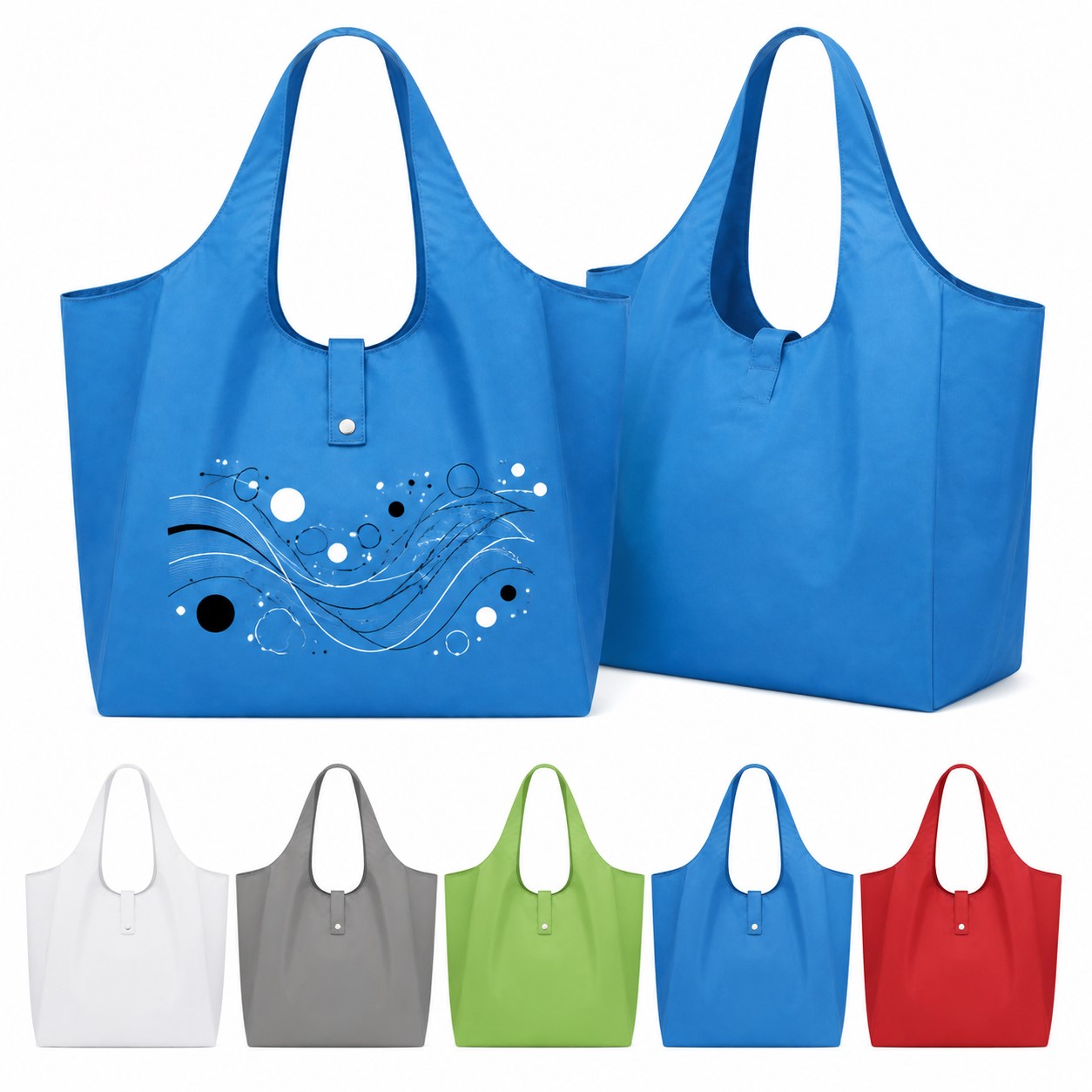 Snap Closure Packable Polyester Grocery Tote