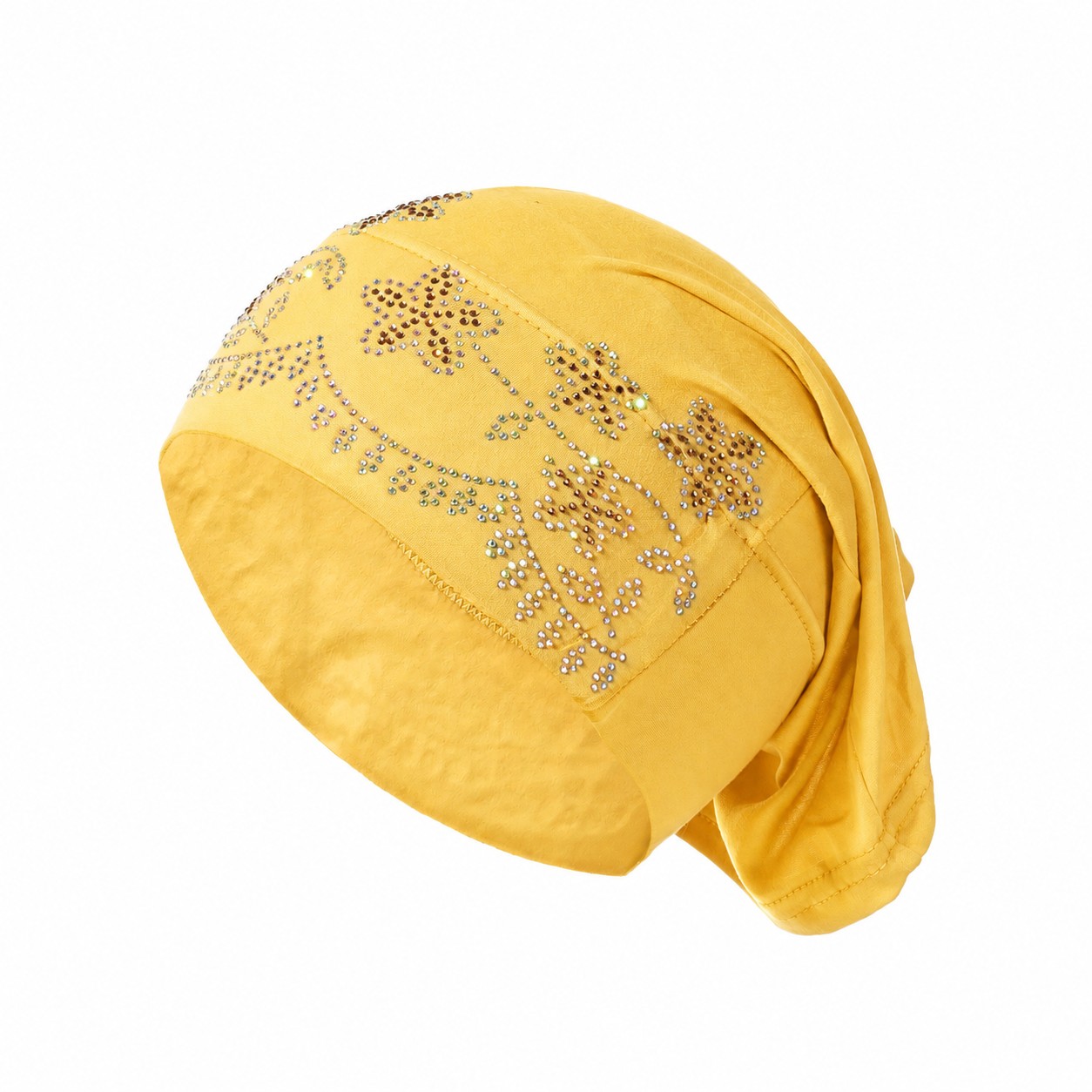 Rhinestone Elastic Turban Head Wrap — Yellow