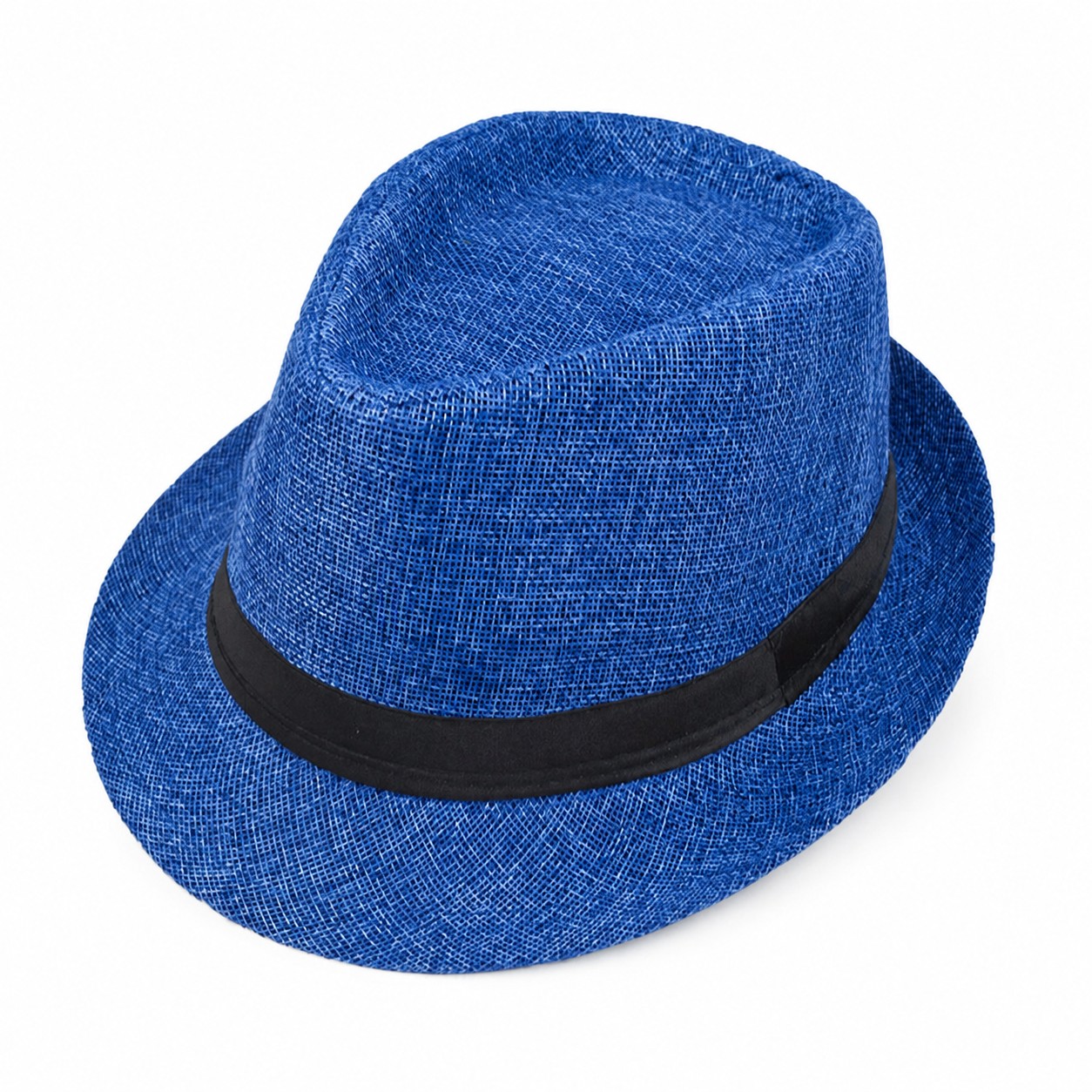 Polyester Short Brim Fedora Hat — Blue