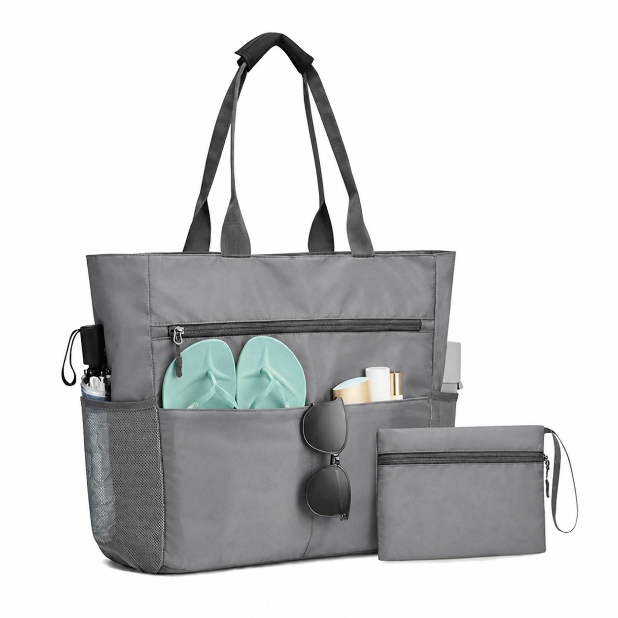 Waterproof Polyester Beach Tote Bag — Gray