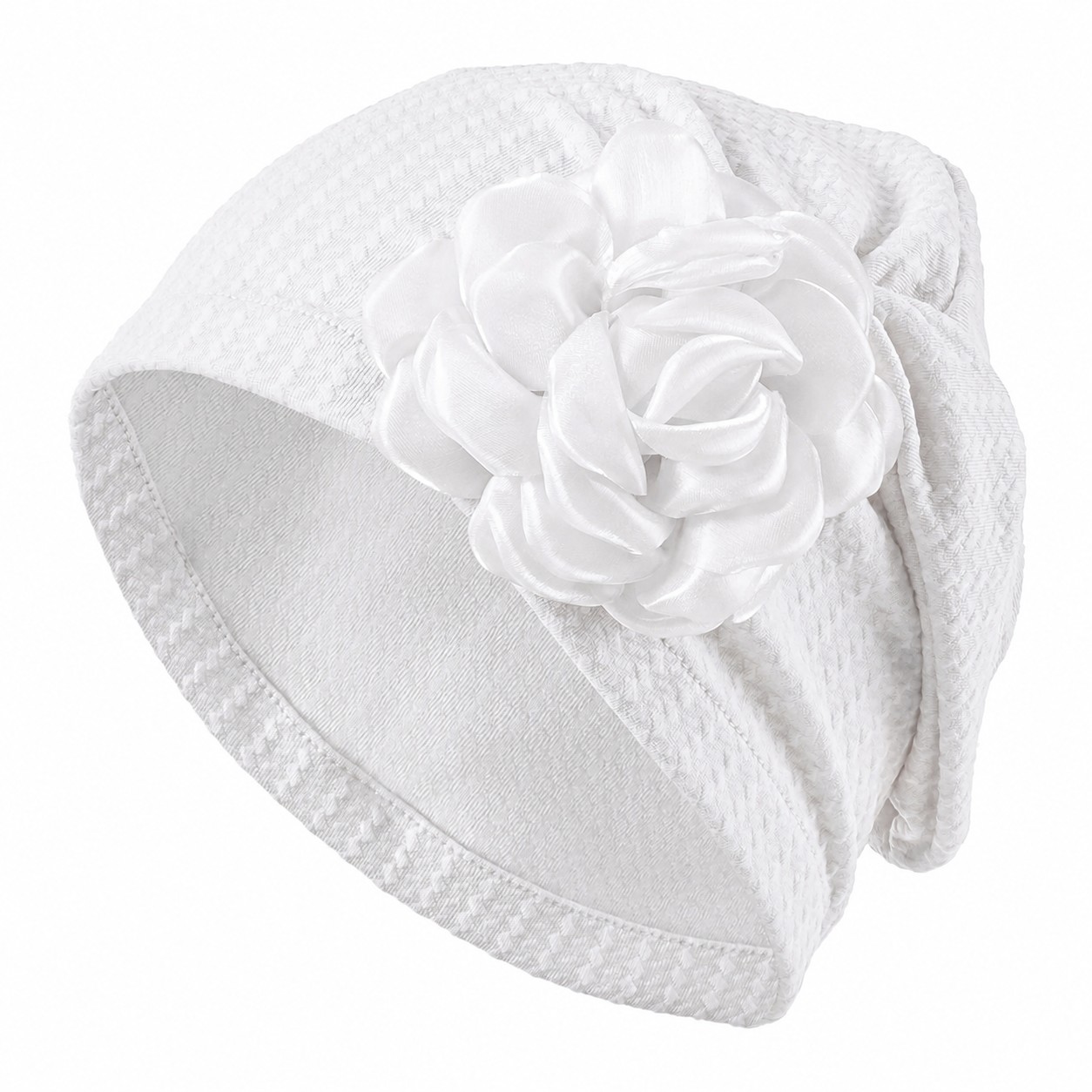 Polyester Floral Side Turban Hat — White