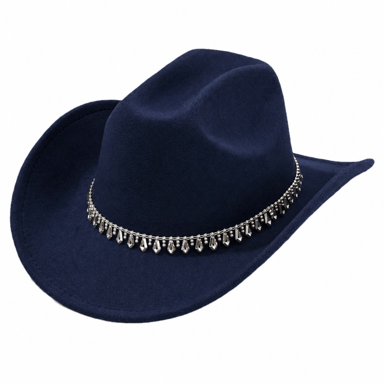 Rhinestone Band Polyester Cowboy Hat — Navy Blue