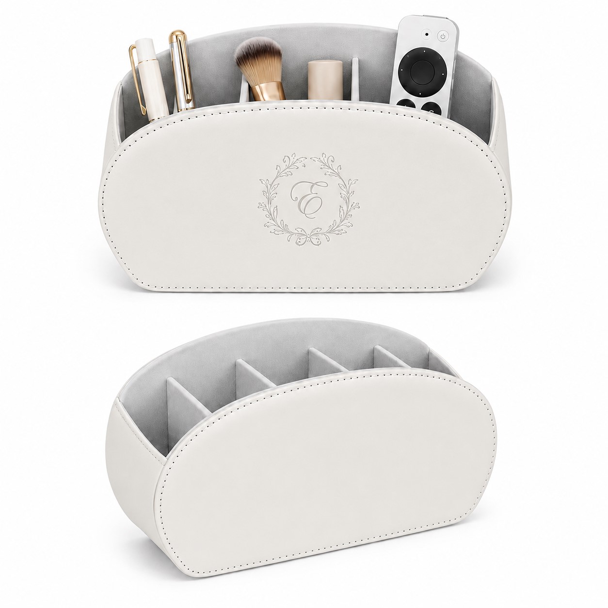 Five Section Oval Leather Desktop Caddy