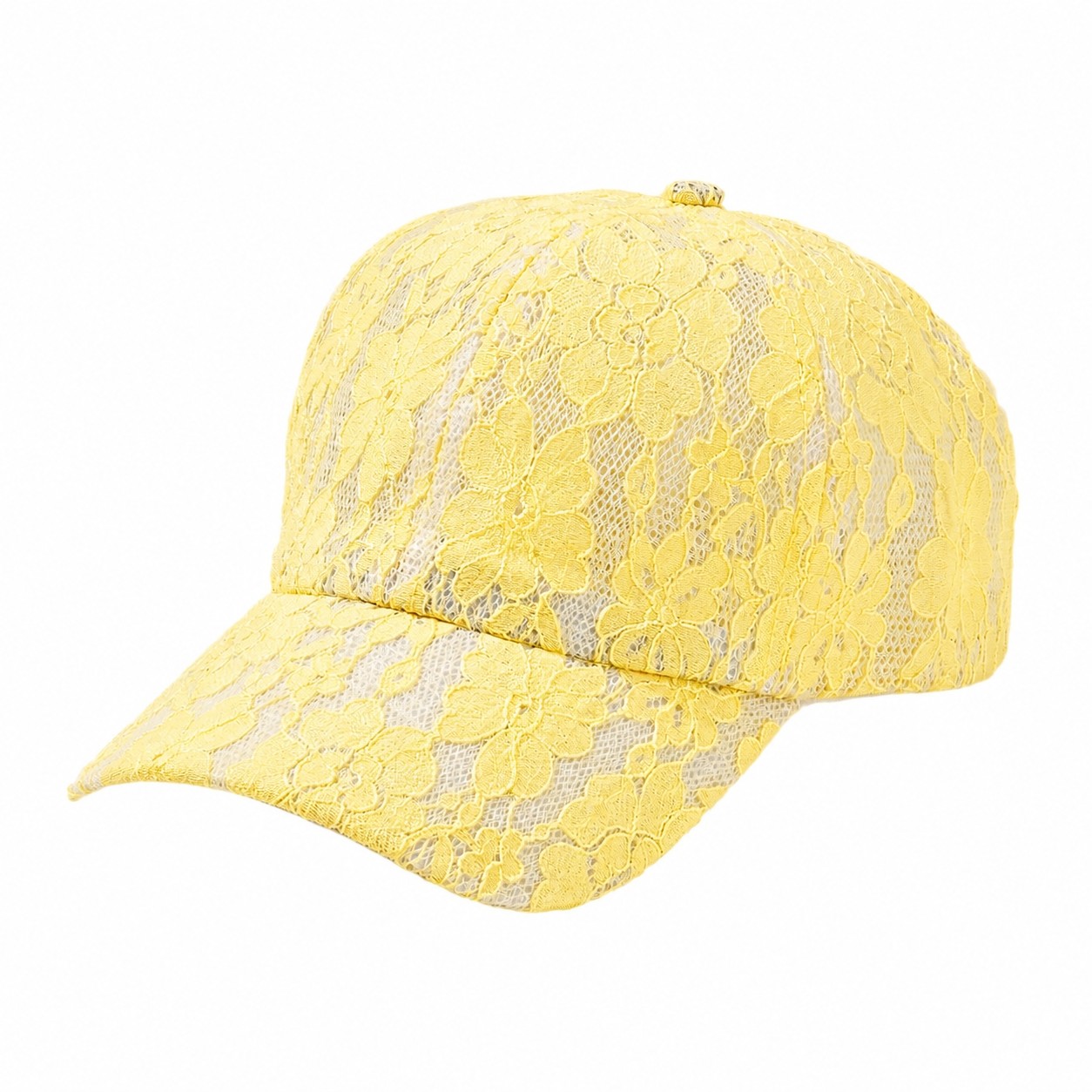 Polyester Floral Lace Baseball Cap — Light Yellow