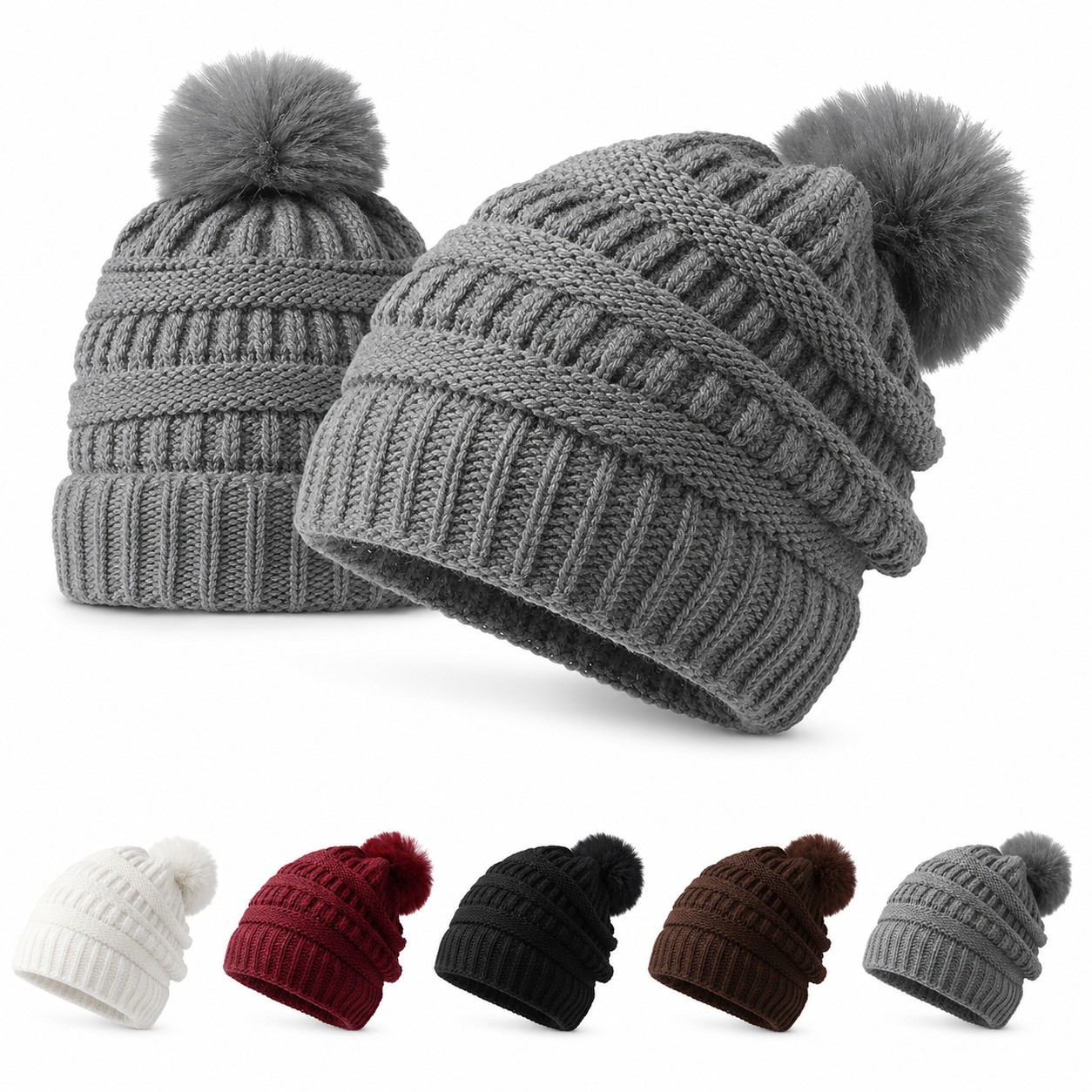 Ribbed Acrylic Pom Beanie Hat