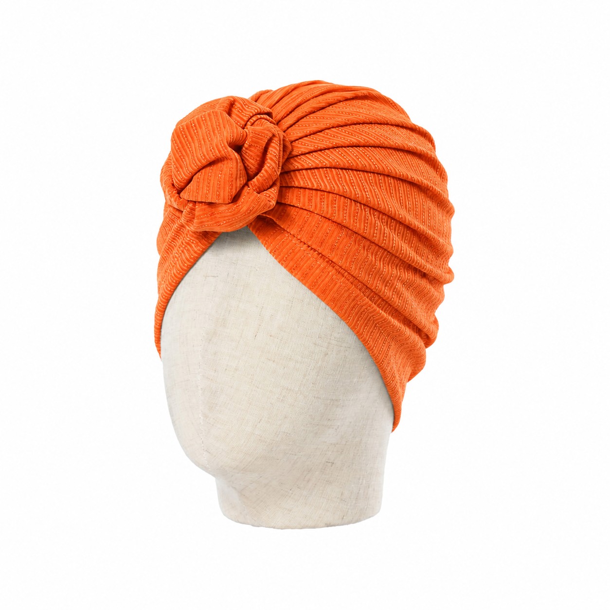 Pleated Polyester Knot Headscarf Hat — Orange