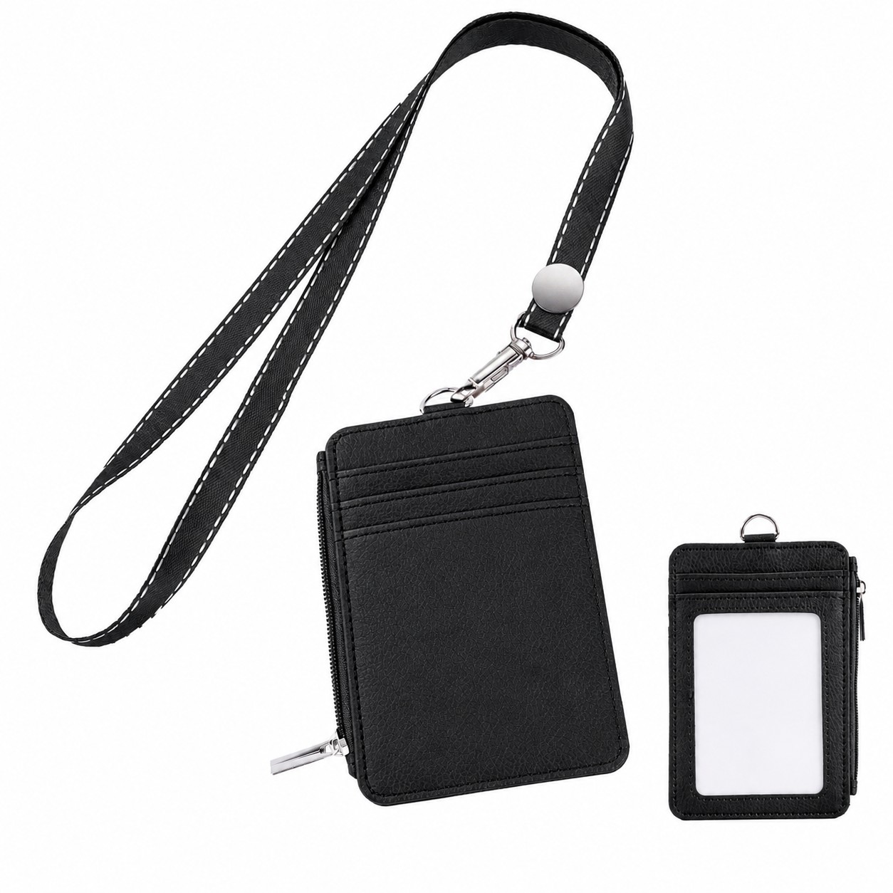 Zippered PU Leather Lanyard Card Holder — view 2