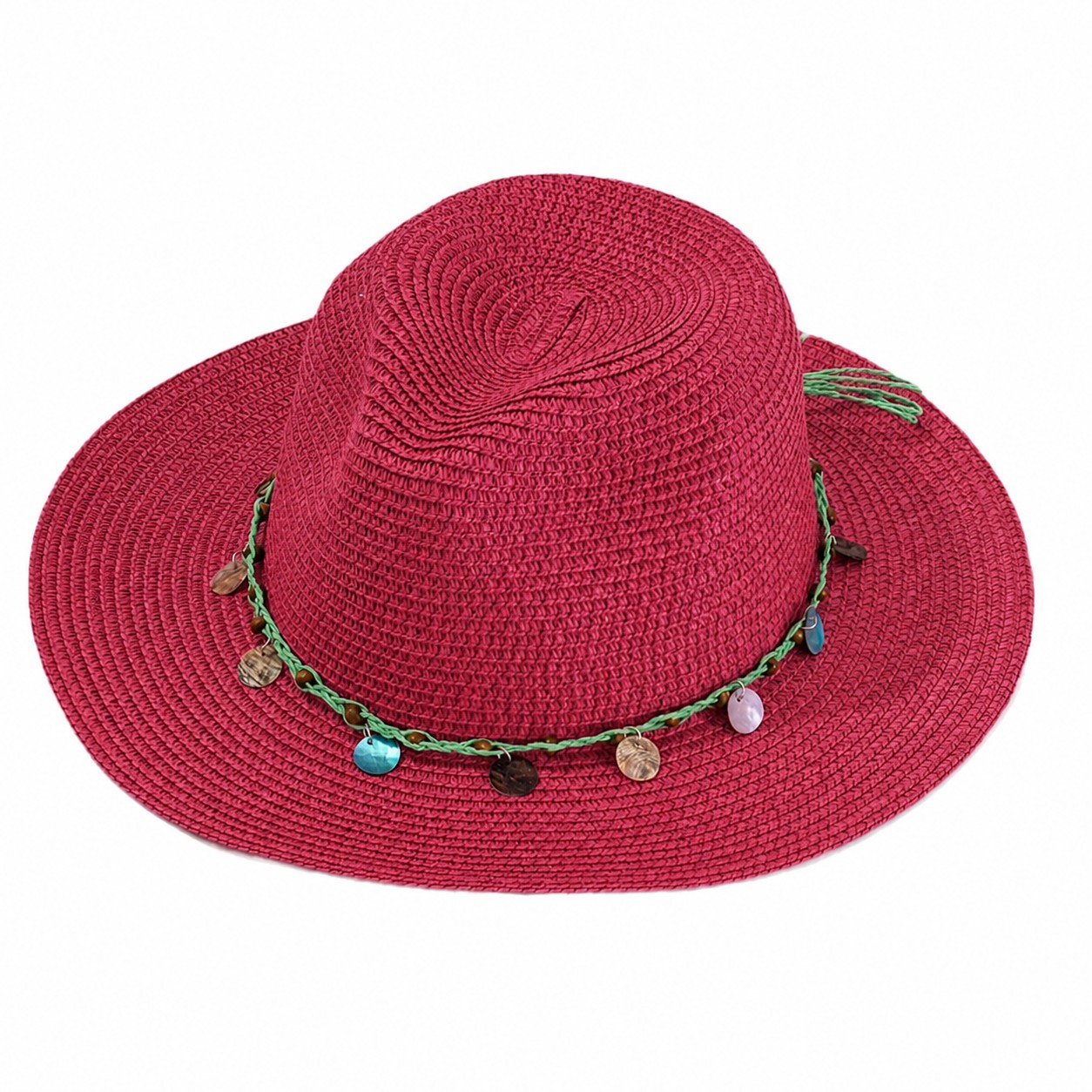 Stone Band Straw Sun Hat — Rose Red