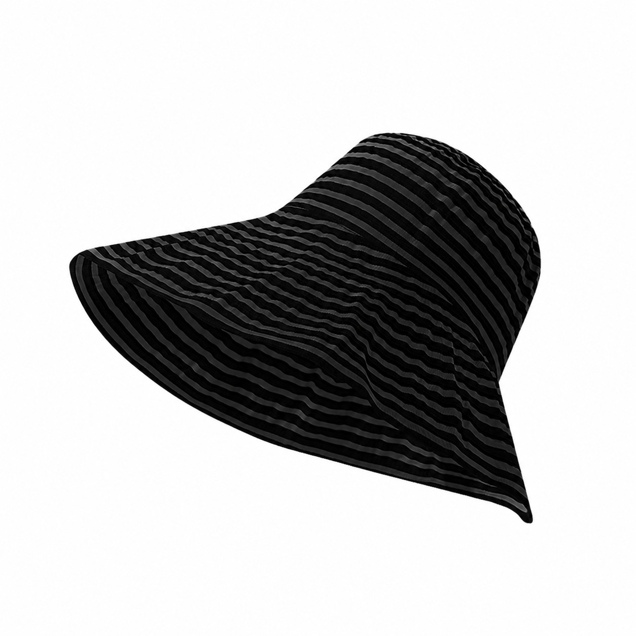 Polyester Striped Foldable Fisherman Hat — Black