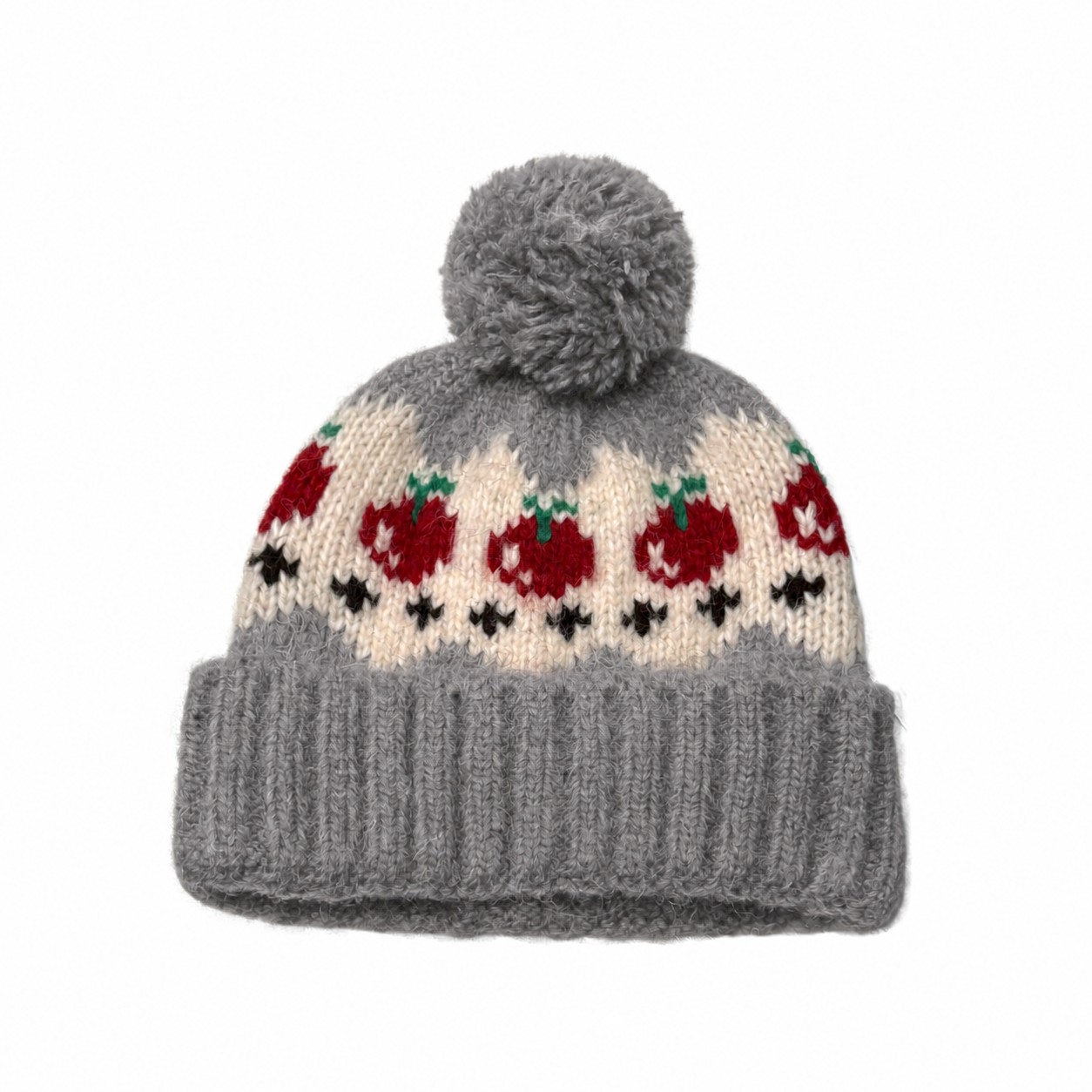 Cherry Pattern Wool Blend Beanie — Gray