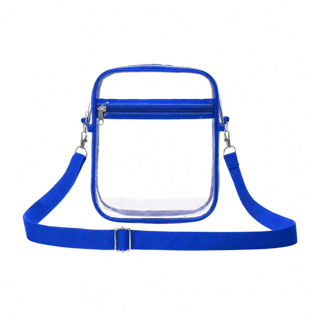 Clear PVC Crossbody Sling Bag — Clear White/Royal Blue