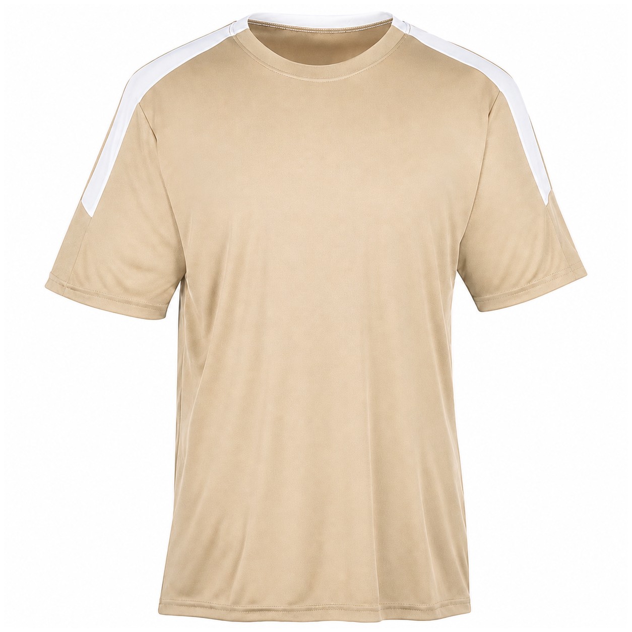 Polyester Contrast Stripe Crewneck Shirt — Tan Beige