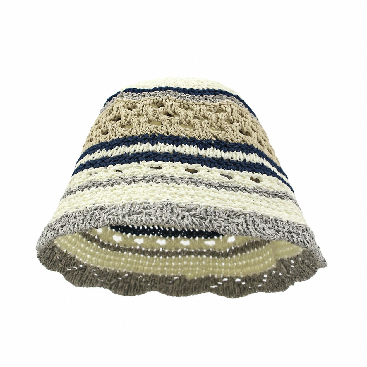 Straw Crochet Sun Bucket Hat — Khaki Beige