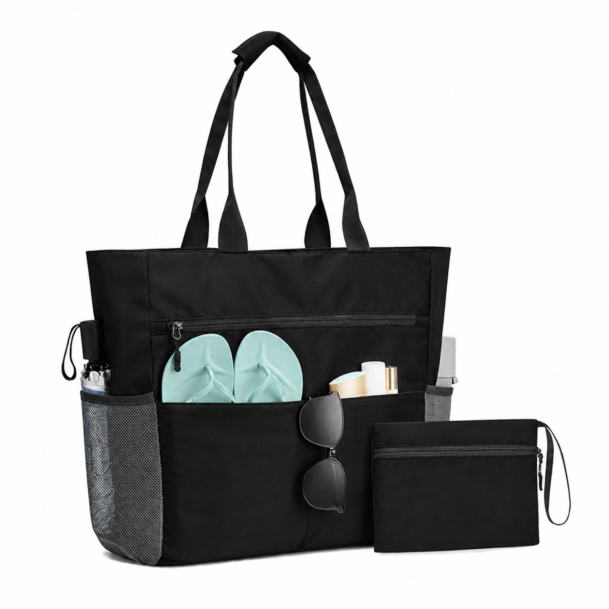 Waterproof Polyester Beach Tote Bag — Black