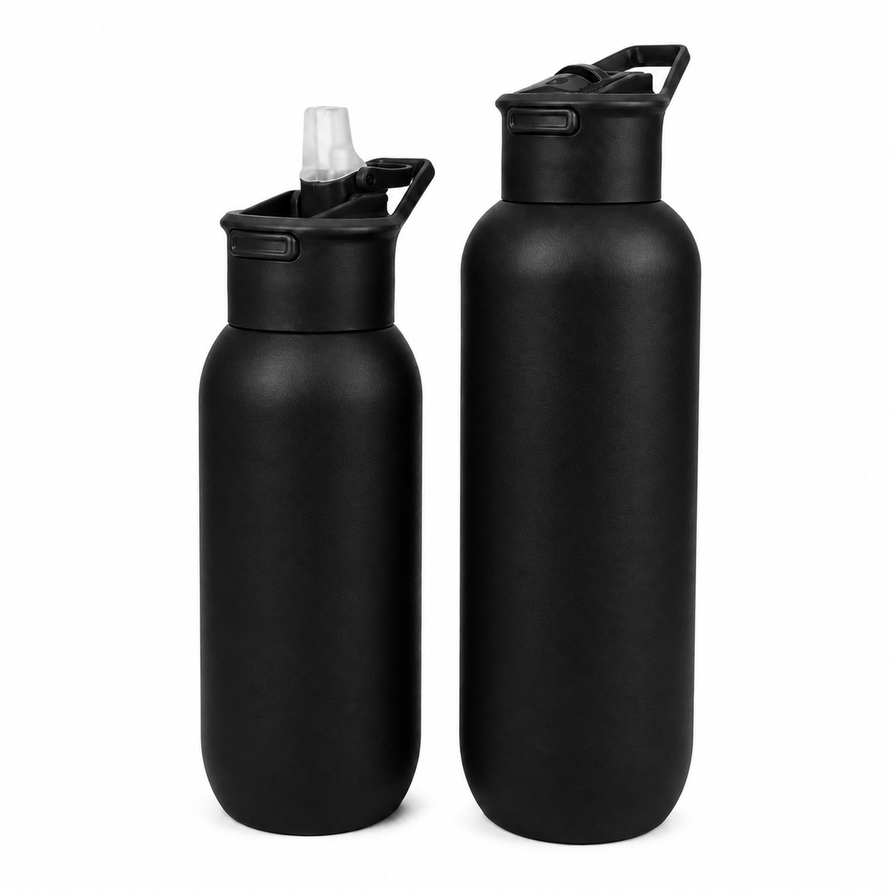 Stainless Insulated Bottle With Straw Lid — Black