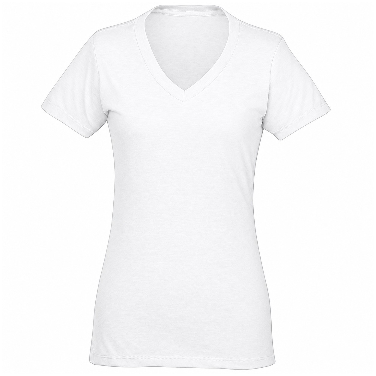 Ladies Cotton Polyester Blend V Neck Tee — White