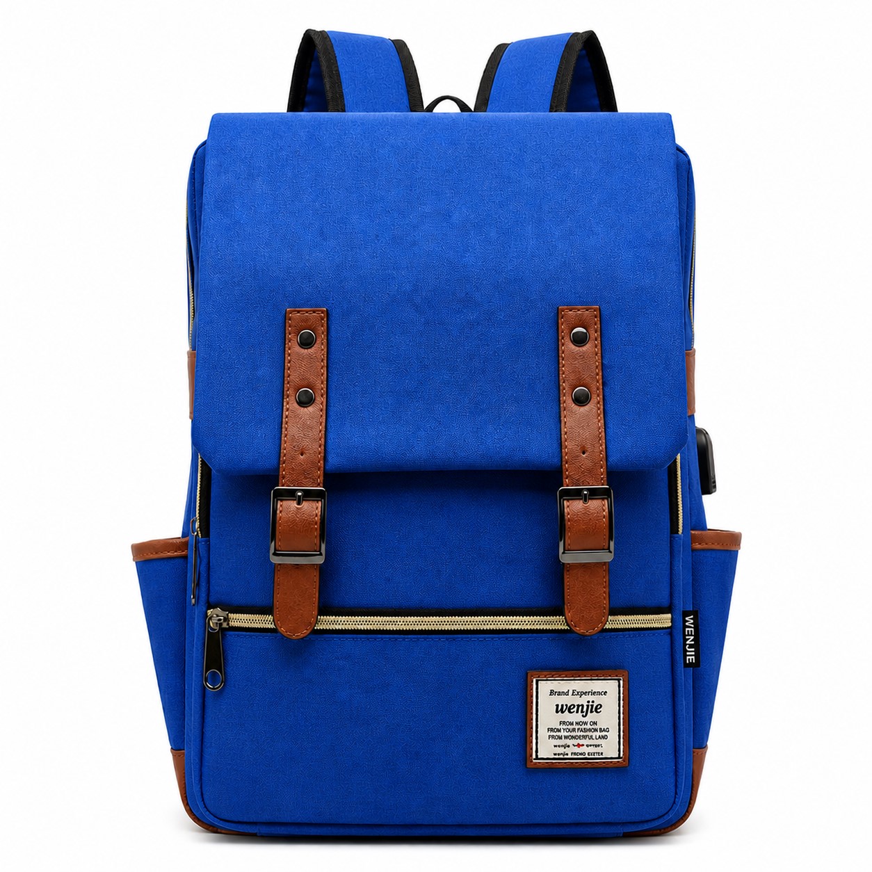 Slim Polyester Laptop Backpack With Charger Port — Blue