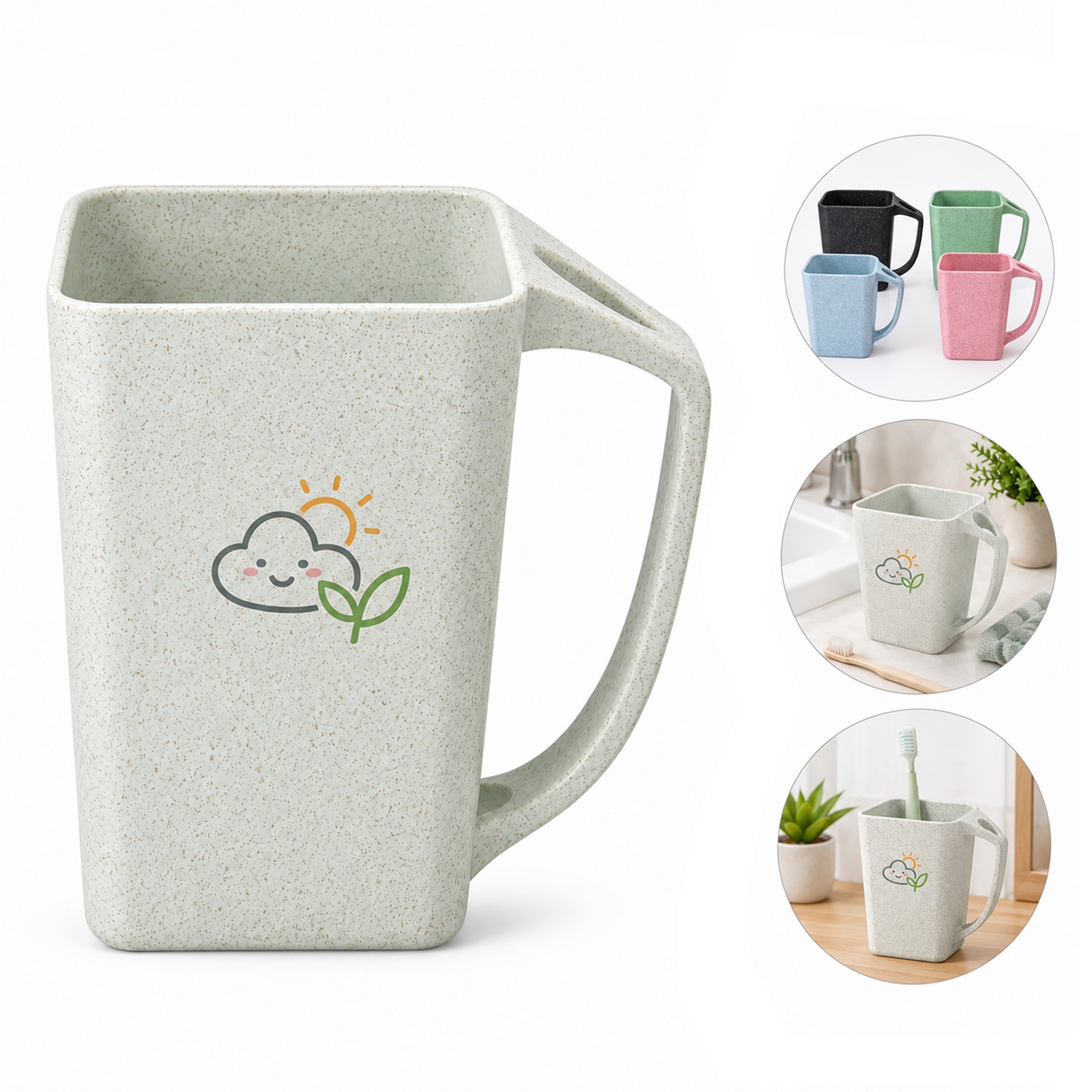 Tall Square Ceramic Cup With Open Handle