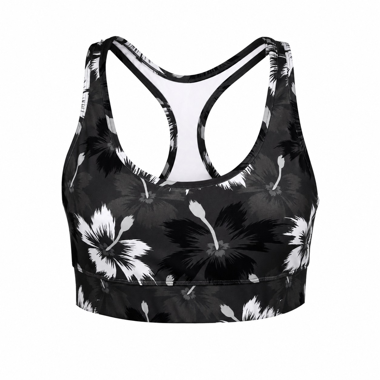 Polyester-Spandex Padded Racerback Sports Bra — Black