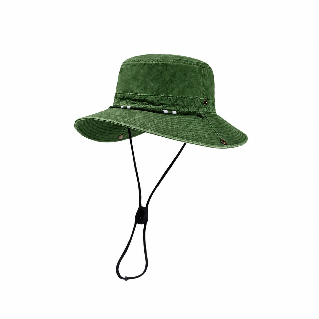 Polyester Chin Cord Bucket Sun Hat — Green