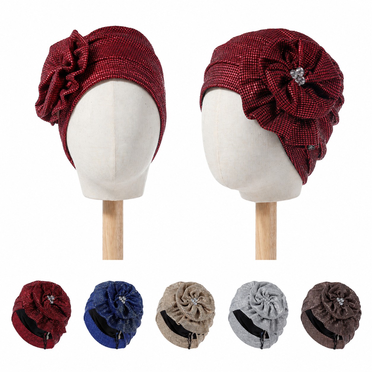 Fishnet Rhinestone Turban Headwrap Hat