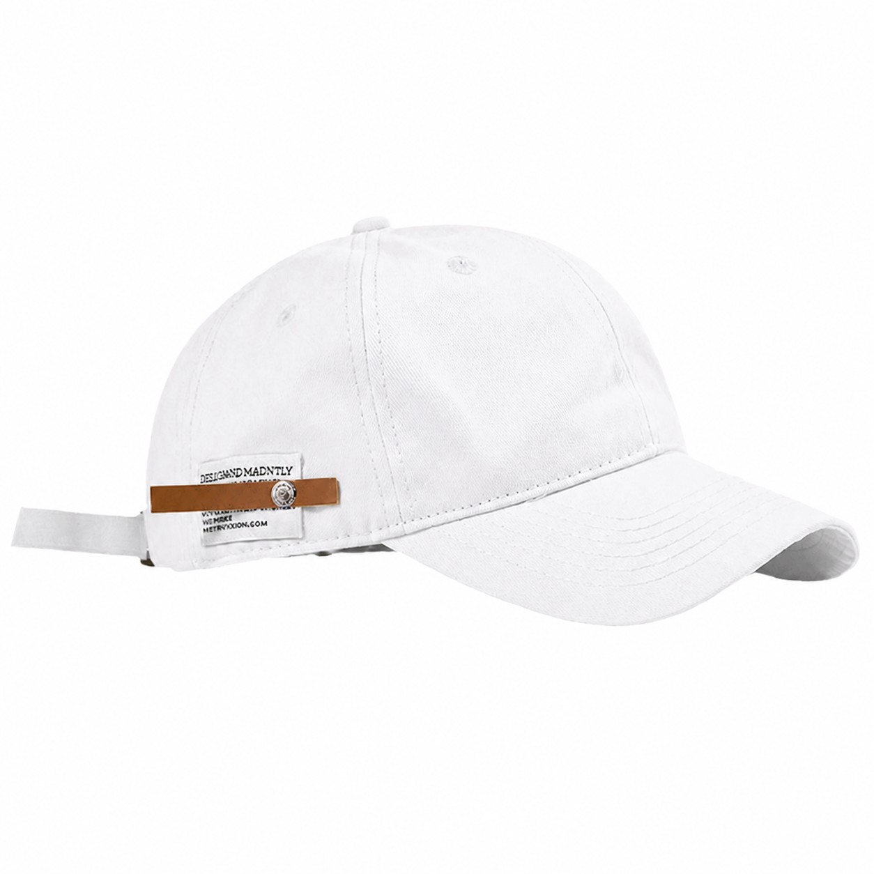 Side Label Polyester Baseball Cap — White