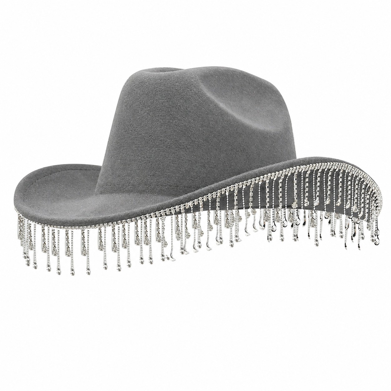 Polyester Rhinestone Cowboy Hat — Gray
