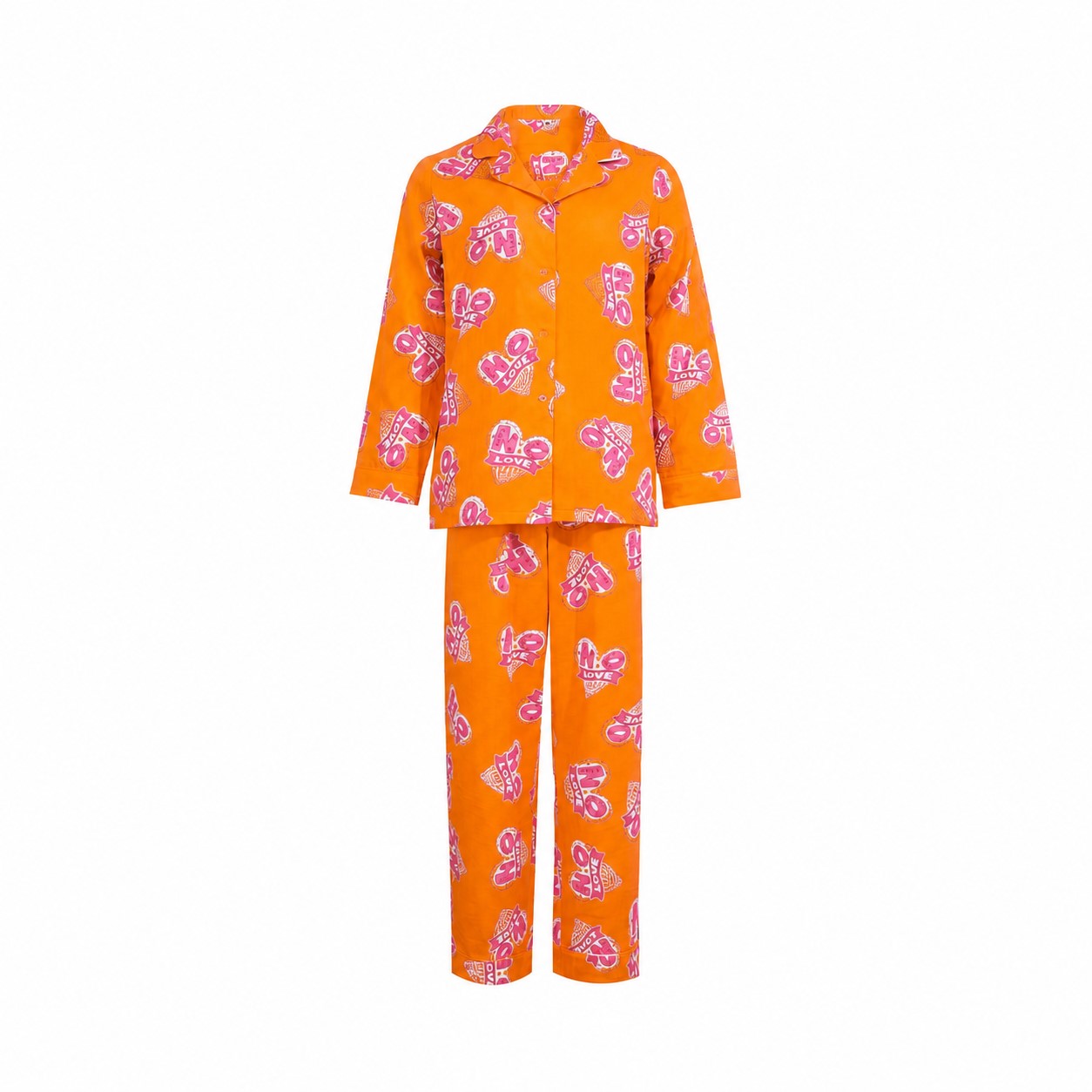 Unisex Cotton Long-Sleeve Pajama Set — Orange