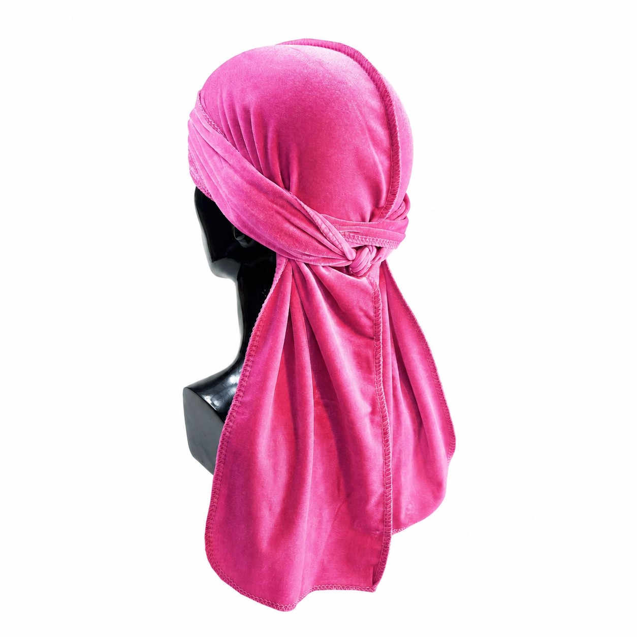 Velvet Long Tail Durag Headwrap — Bright Pink