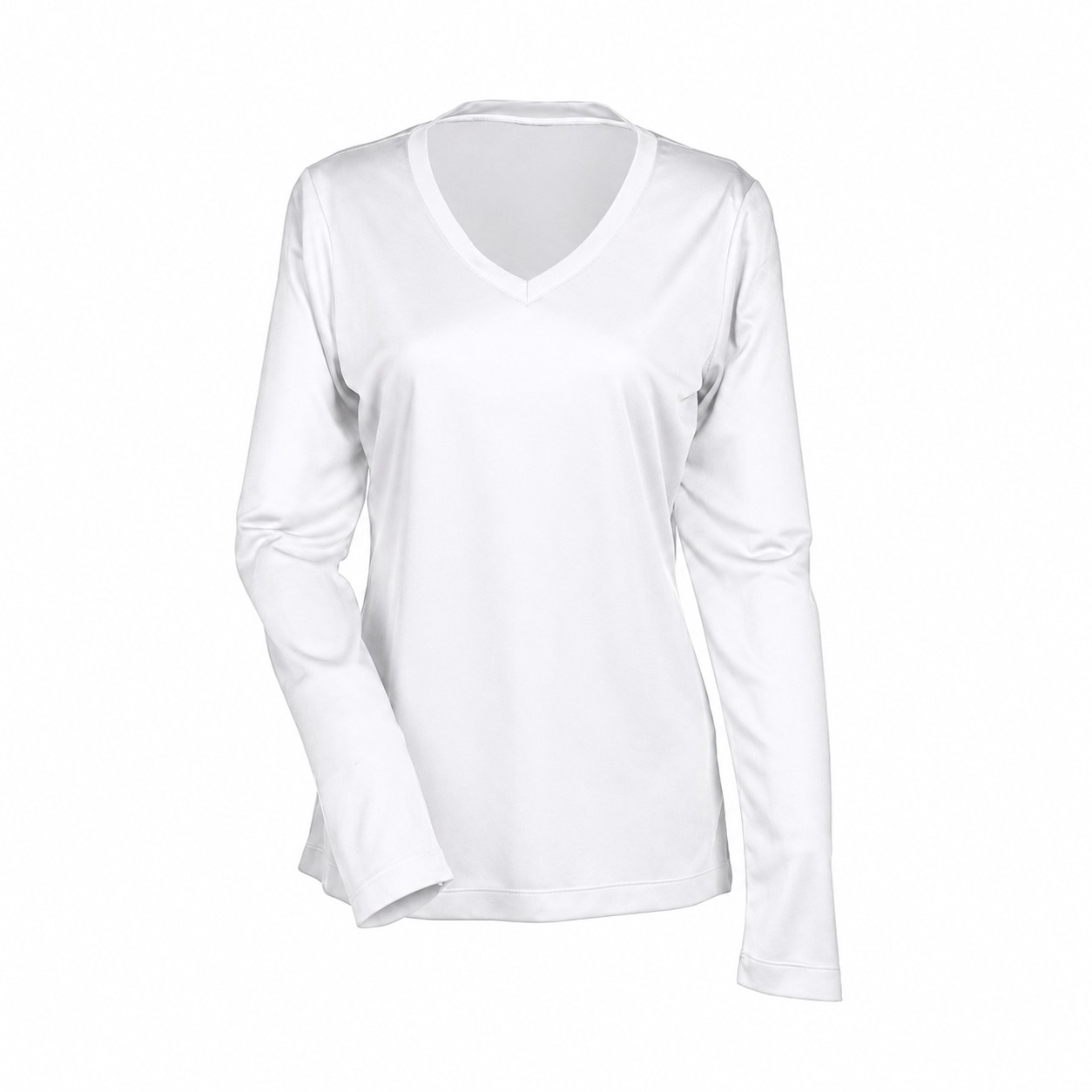 Ladies' Polyester Long-Sleeve V-Neck Shirt — White