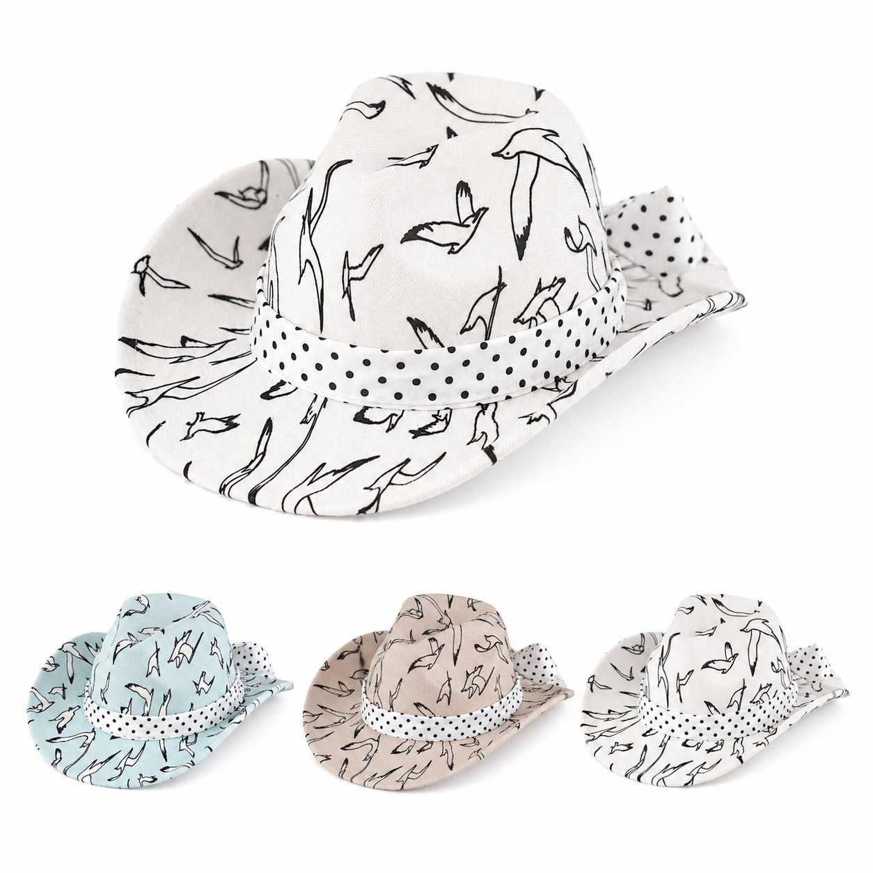 Bird Print Wide Brim Fedora Hat