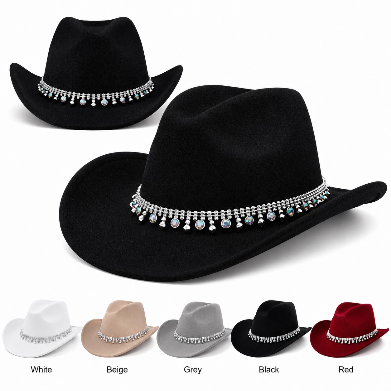 Jeweled Band Polyester Cowboy Hat