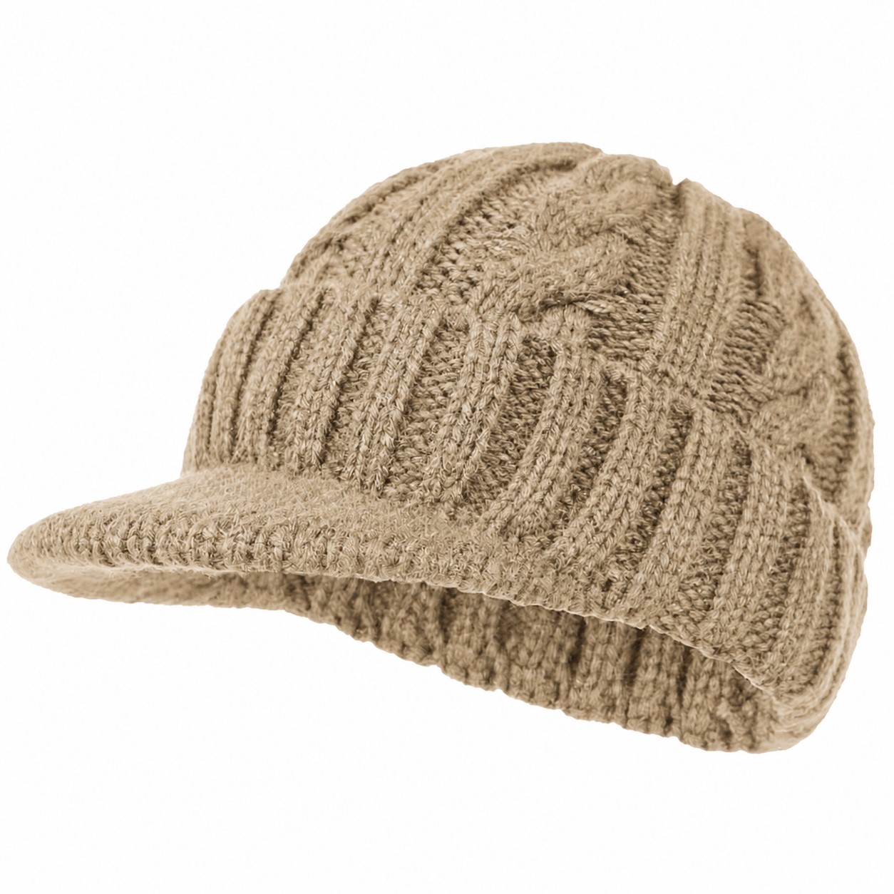 Polyester Peaked Knit Beanie — Khaki Beige