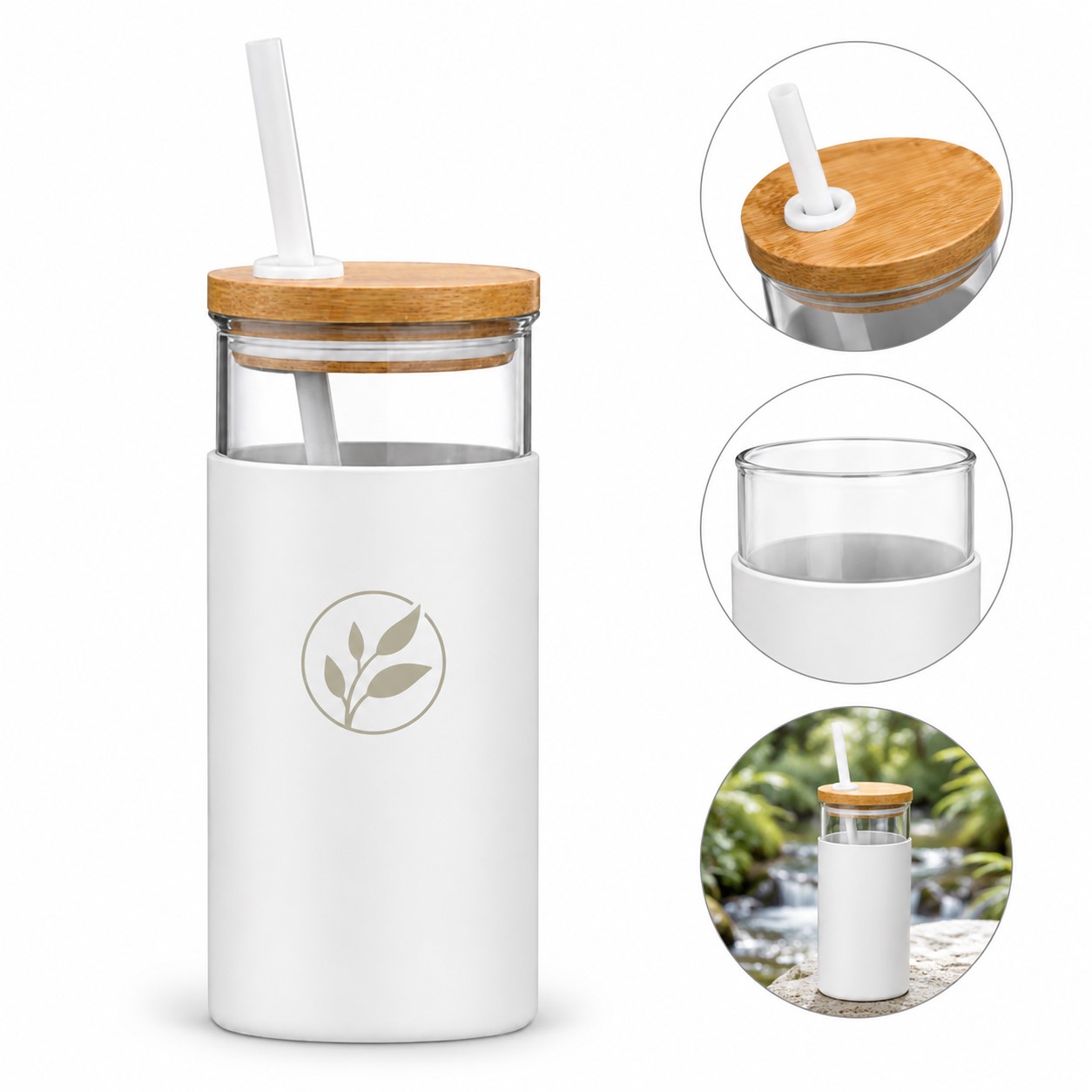 Bamboo Lid Glass Drinking Bottle